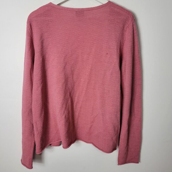 Eileen Fisher Size M 100% Wool Pink Open Front Cardigan Long Sleeves Flaw - Picture 5 of 6